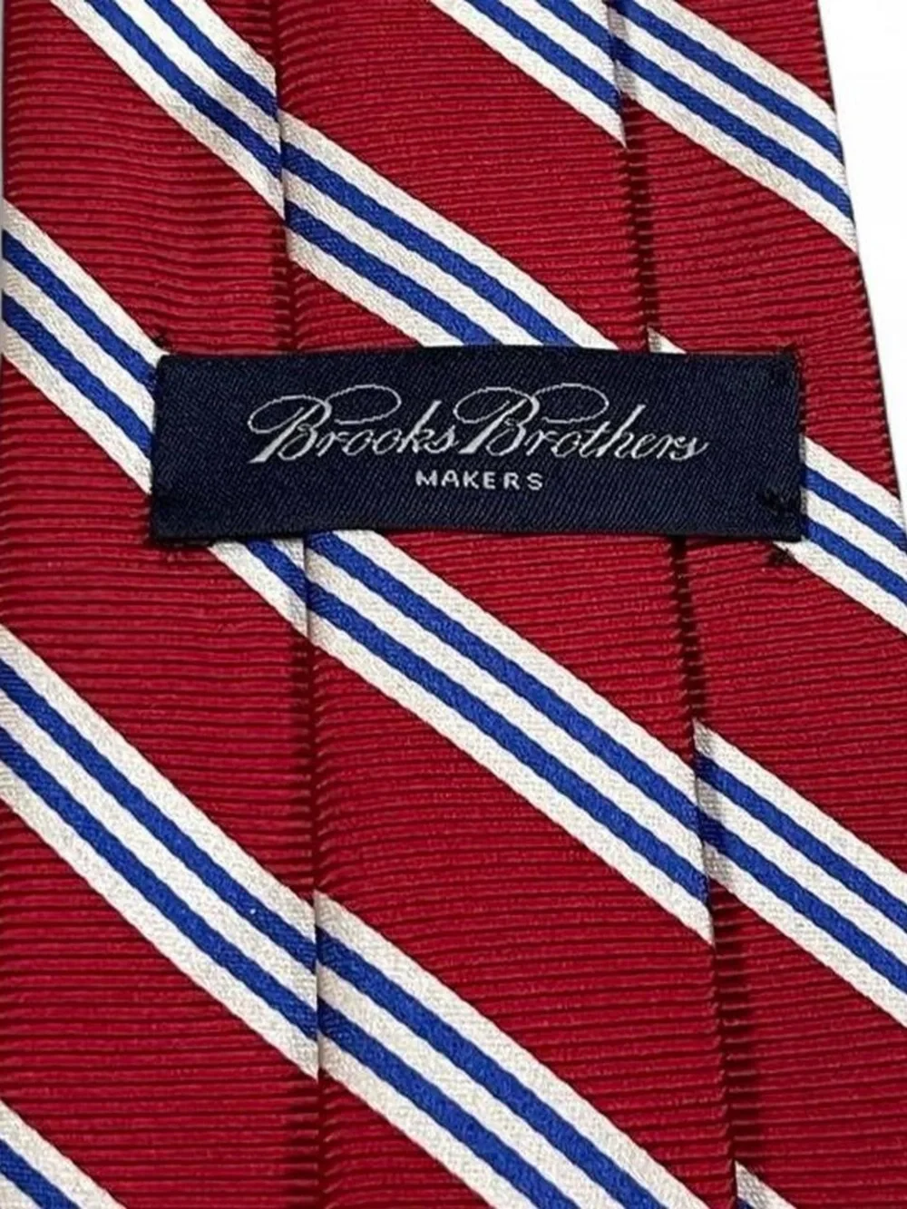 Brooks Brothers Makers Pure Silk Red Tie With Silver & Blue Stripes L58